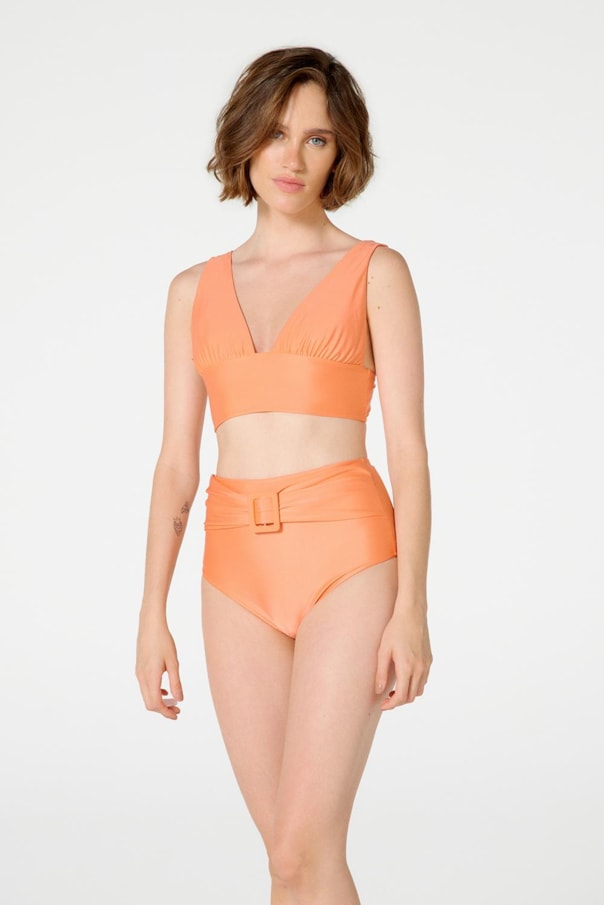 TOP NEW SUM LISO E TANGA HOT PANTS ESSENCIAL LISO LARANJA