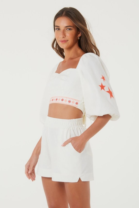 Imagem do produto Blusa Cropped Romantic Bordado Estrelas