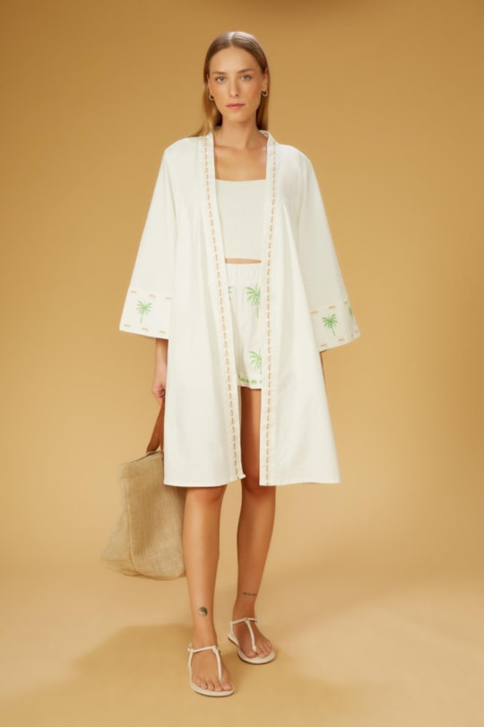 Imagem do produto Blusa Kimono Bordado Coqueirinhos