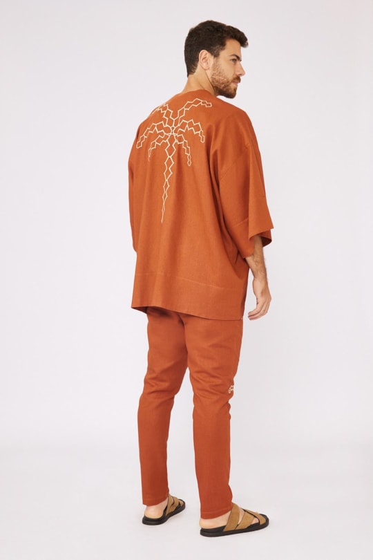 Blusa Kimono Bordado Coqueiro Zez