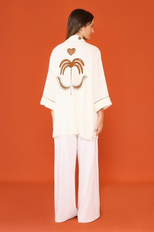 Blusa Kimono Entemeio Bordado Richelieu