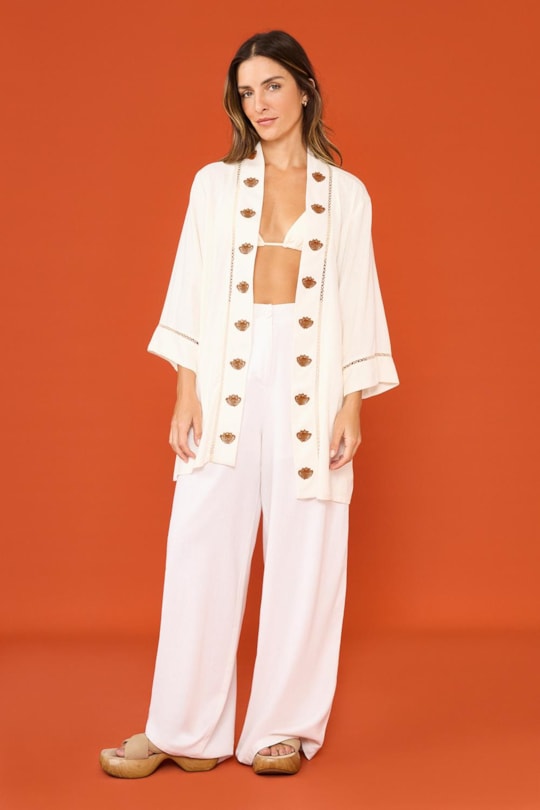 Blusa Kimono Entemeio Bordado Richelieu