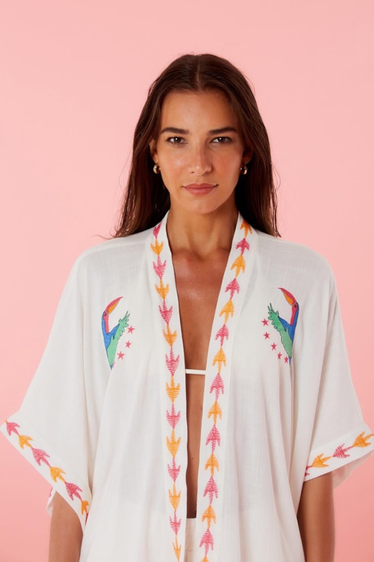 Imagem do produto Blusa Kimono Sem Cava Bordado Passaros