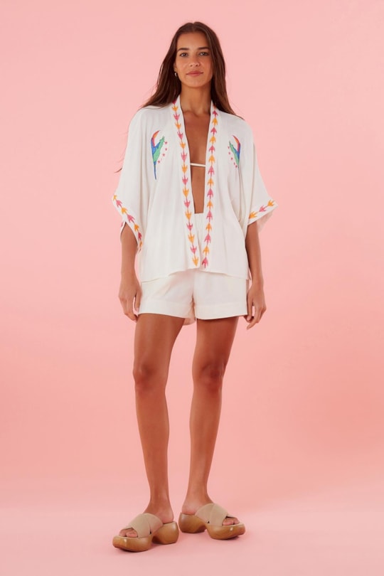 Imagem do produto Blusa Kimono Sem Cava Bordado Passaros