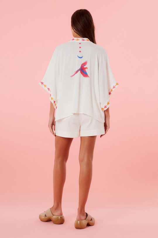 Imagem do produto Blusa Kimono Sem Cava Bordado Passaros