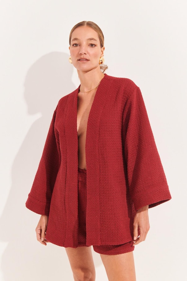 Blusa Kimono Textura Carmim