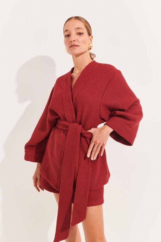 Blusa Kimono Textura Carmim