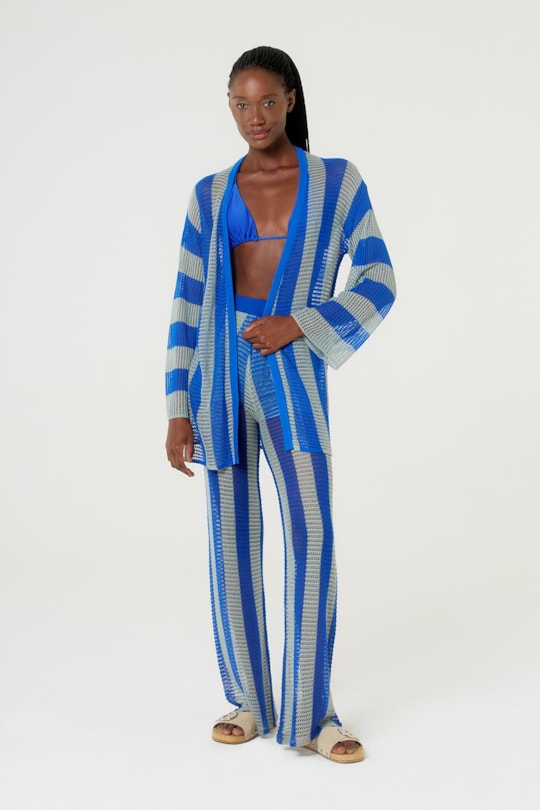 Imagem do produto Blusa Kimono Tricot Listras Verticais