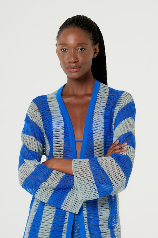 Imagem do produto Blusa Kimono Tricot Listras Verticais