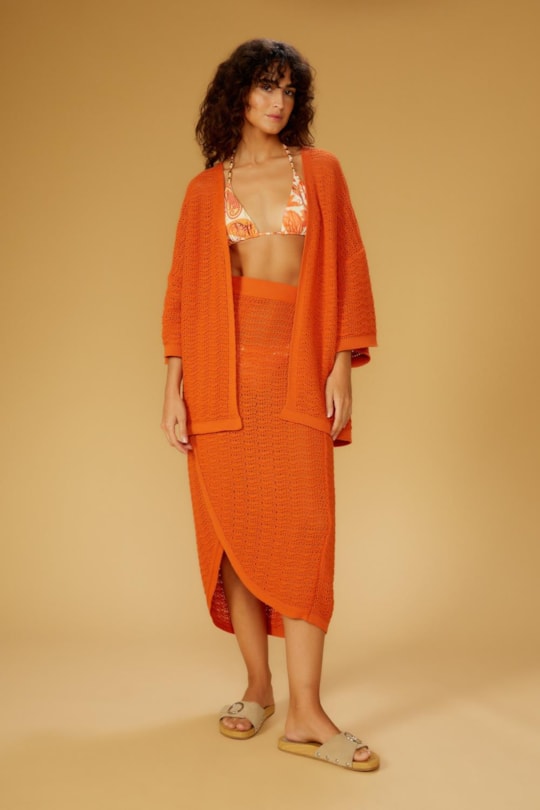 Blusa Kimono Tricot Renda