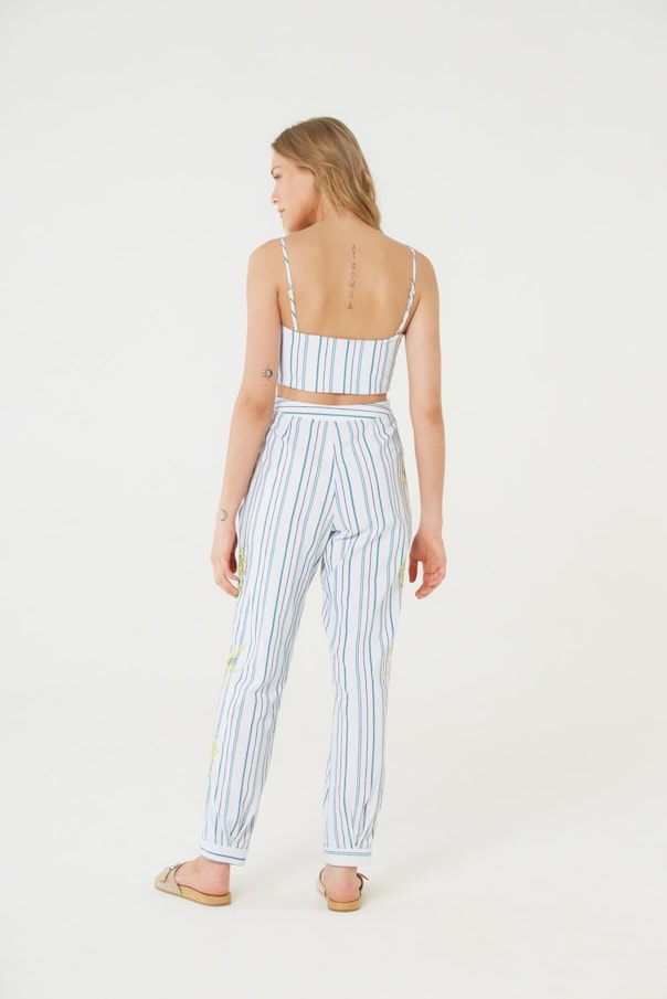 Blusa Top Botoes Listras