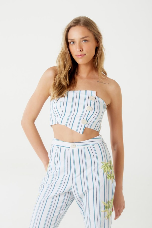 Blusa Top Botoes Listras