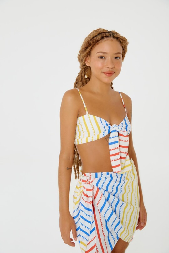 Imagem do produto Blusa Top Cropped Prega Listrado Feira
