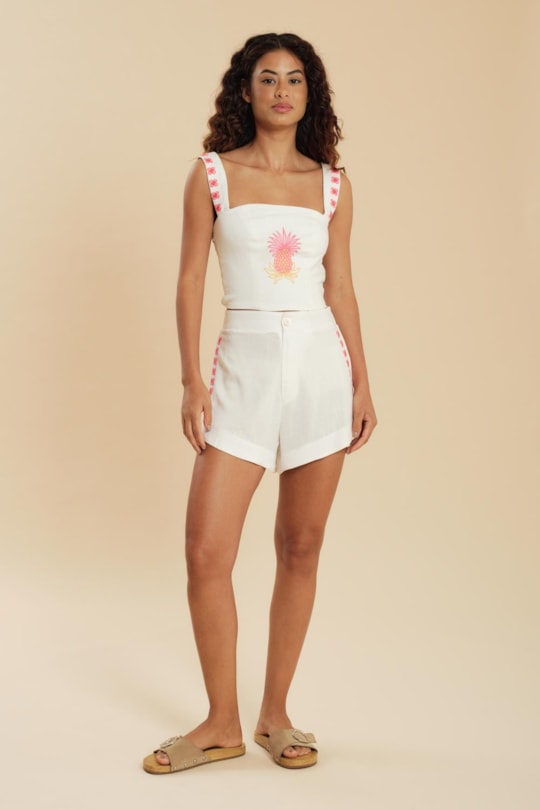 Blusa Top Reto Bordado Neon