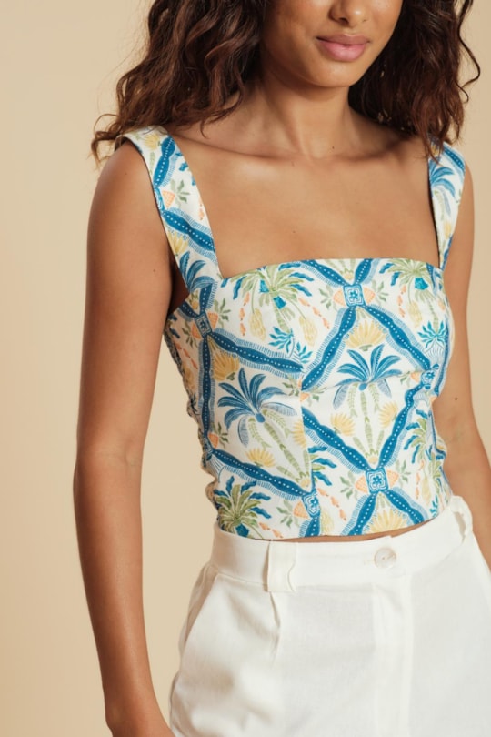 Imagem do produto Blusa Top Reto Lastex Azulejo Tropical