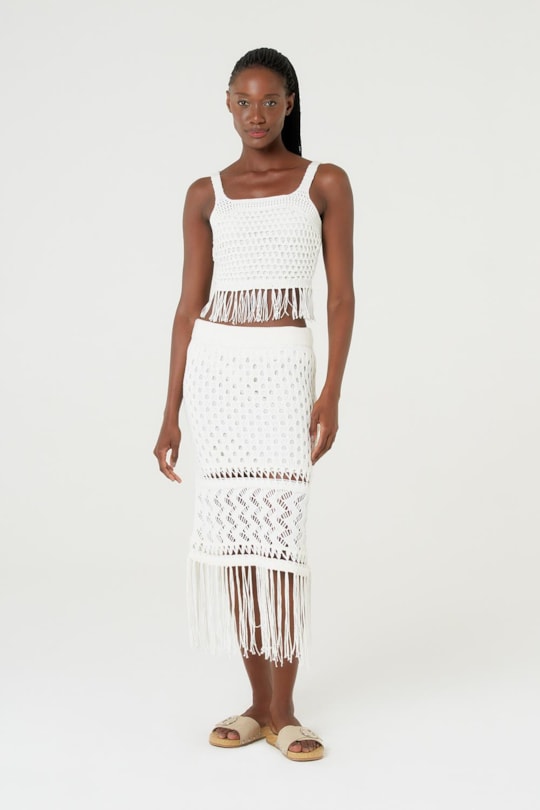 Blusa Top Tricot Franja Liso