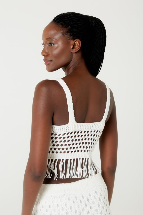 Blusa Top Tricot Franja Liso