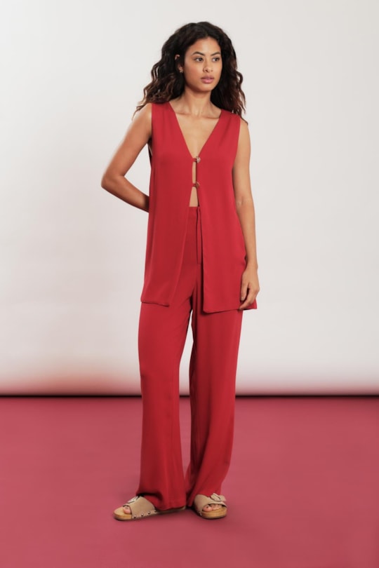 Calca Alfaiataria Fenda Botoes Liso