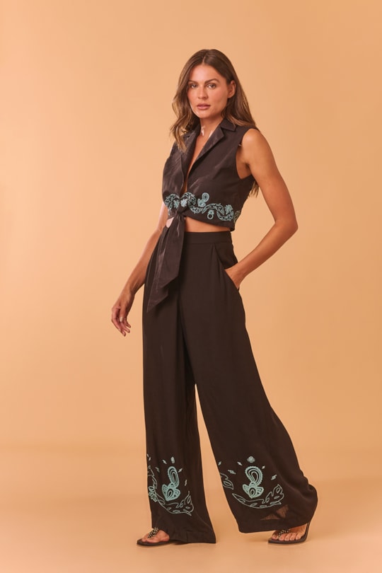 Imagem do produto Calca Pantalona Bordado Renda Abacaxique