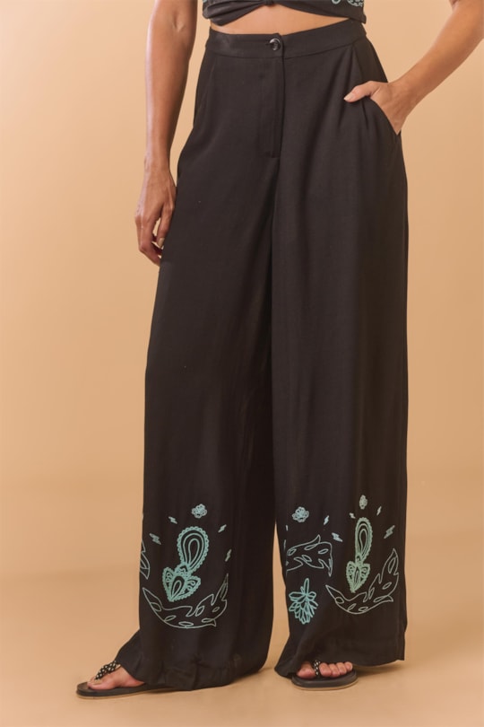 Imagem do produto Calca Pantalona Bordado Renda Abacaxique