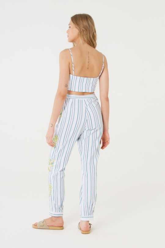 Imagem do produto Calca Pregas Barra Listras Bordado Polen