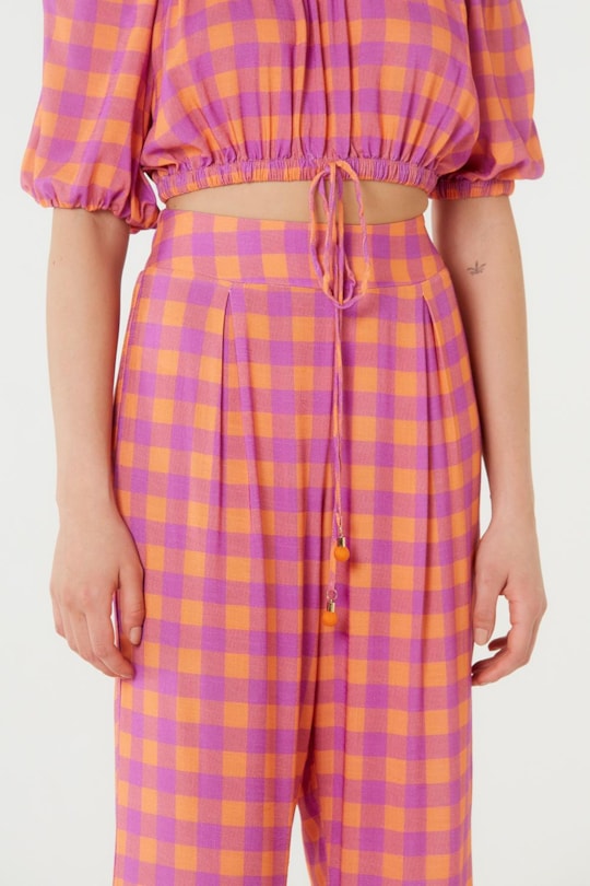 Imagem do produto Calca Pregas Frente Vichy Orange