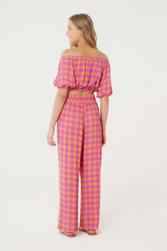 Imagem do produto Calca Pregas Frente Vichy Orange