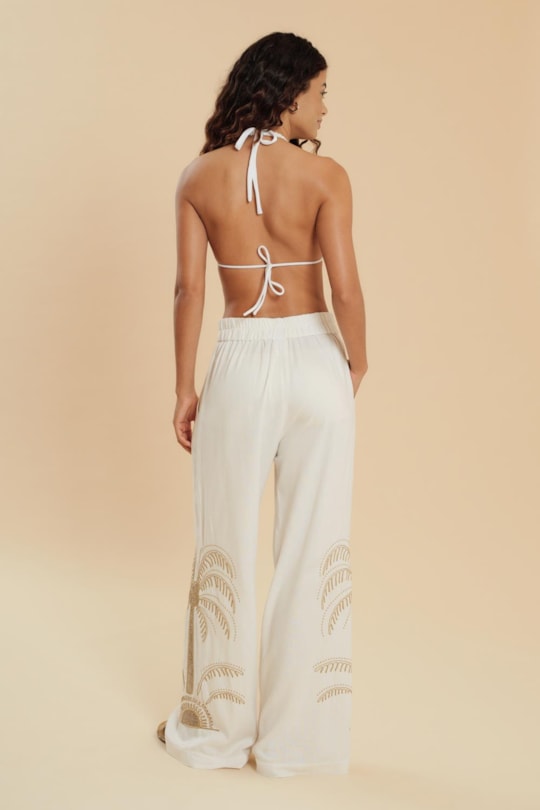 Imagem do produto Calca Reta Botao Bordado Tropical