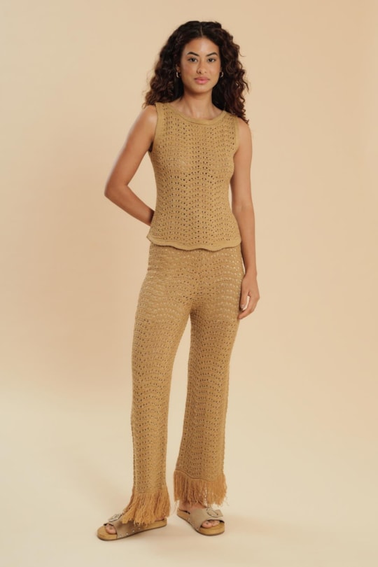 Calça Tricot Franjas Lurex