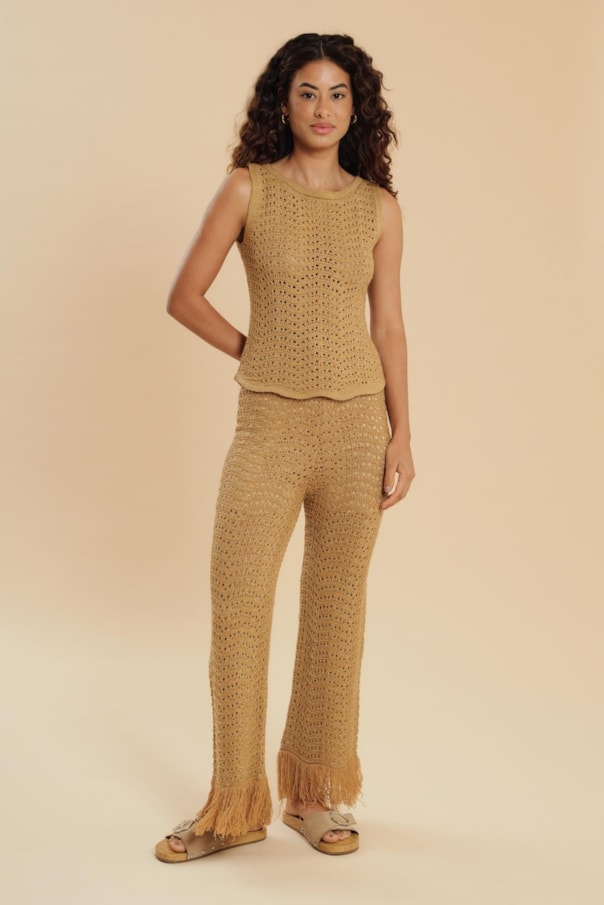 Calça Tricot Franjas Lurex