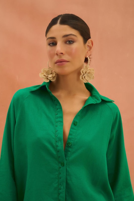 Camisa Ampla Alicia Linho Bordada