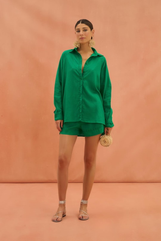 Camisa Ampla Alicia Linho Bordada