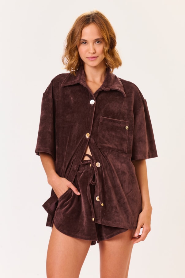Camisa Ampla Veludo Liso
