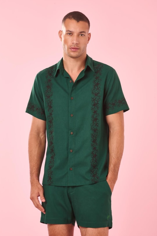 Imagem do produto Camisa Florida Bordado Plumeria Liso