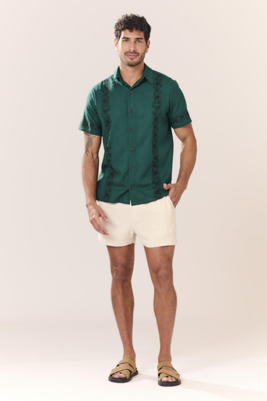 Imagem do produto Camisa Florida Bordado Plumeria Liso