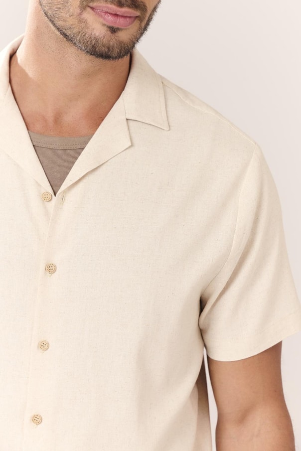 Camisa Manga Curta Linho Liso