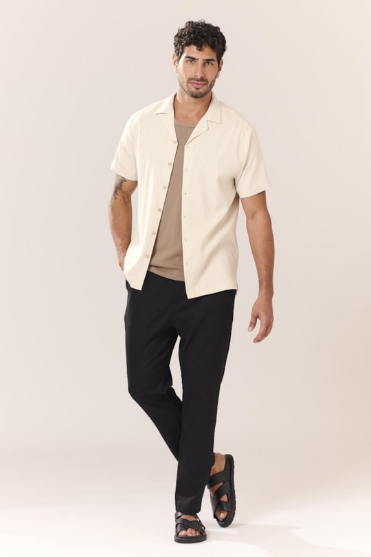 Camisa Manga Curta Linho Liso