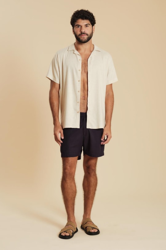 Camisa Manga Curta Linho Liso