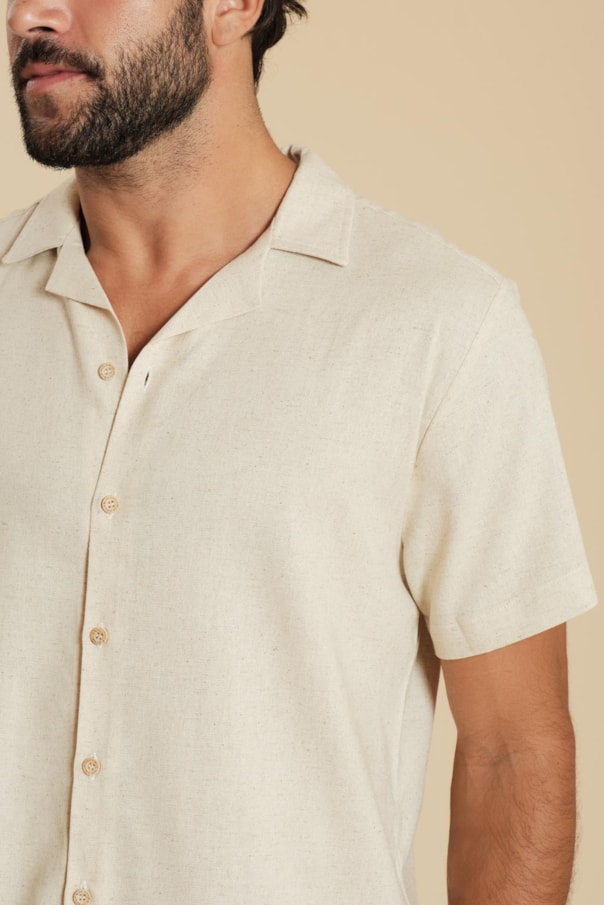 Camisa Manga Curta Linho Liso