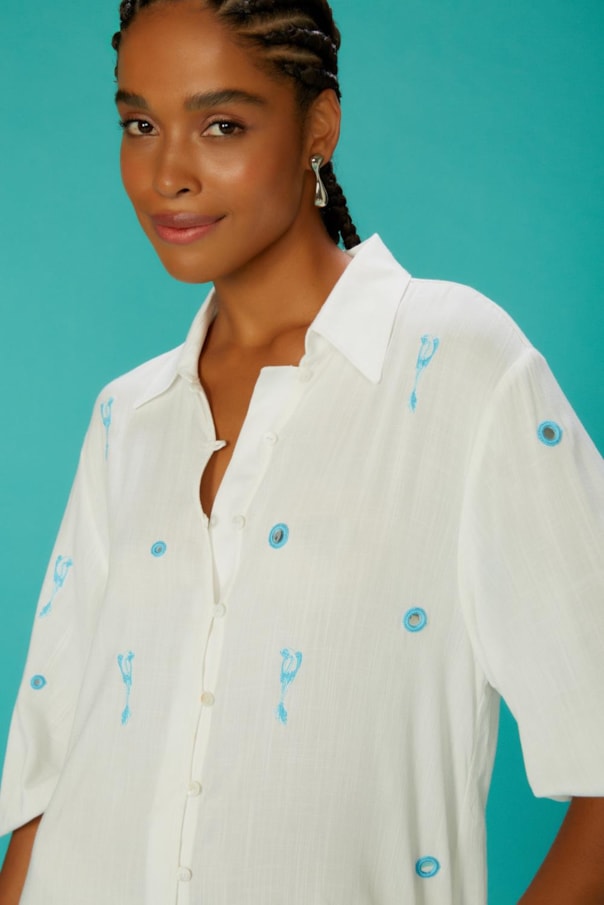 Chemise Curta Manga Bufante Bordada