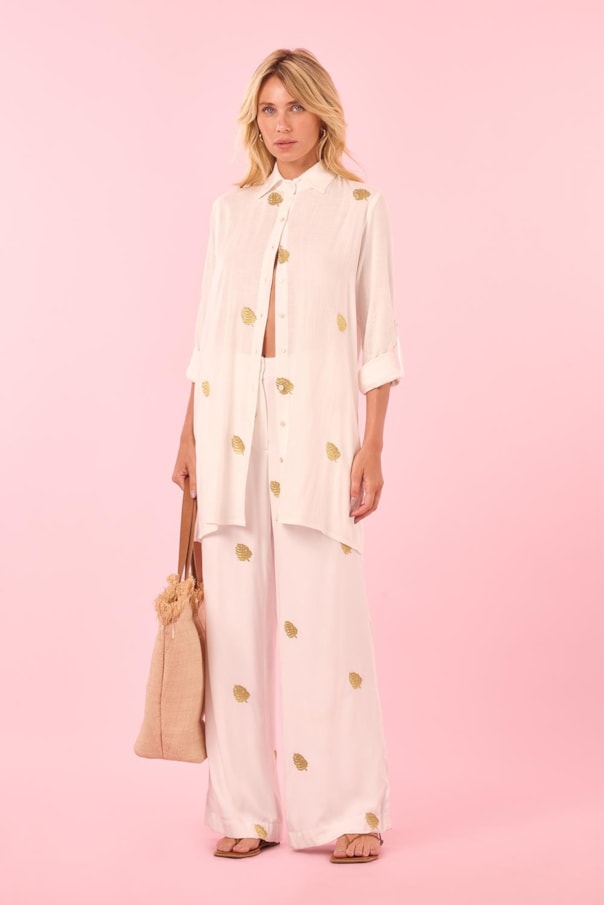 Chemise Manga Longa Bordado Adao