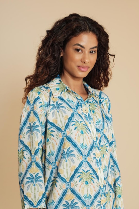 Imagem do produto Chemise Mg Curta Costas Azulejo Tropical