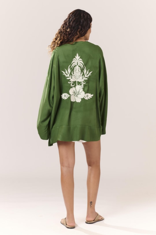 Kimono Blusa Barrado Faixa Bordado