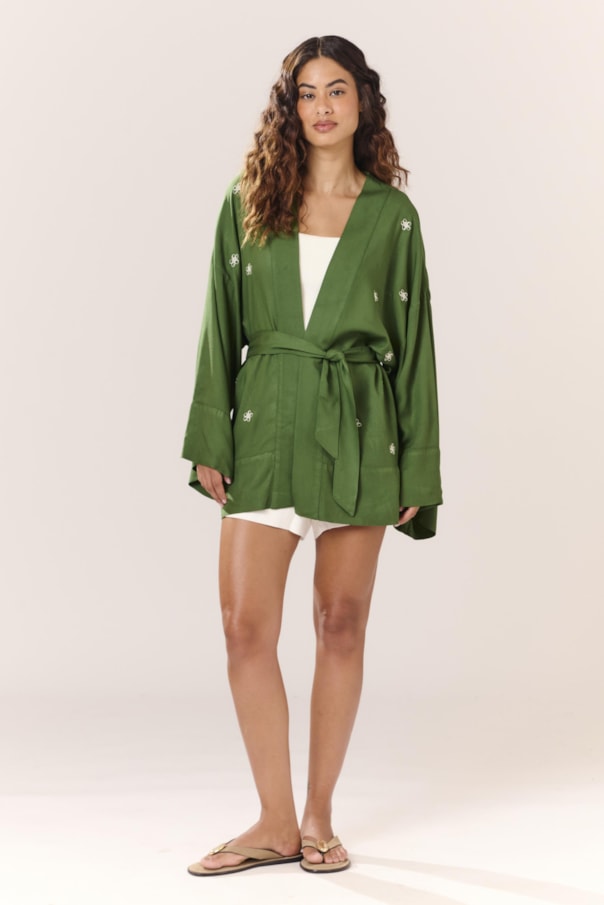 Kimono Blusa Barrado Faixa Bordado