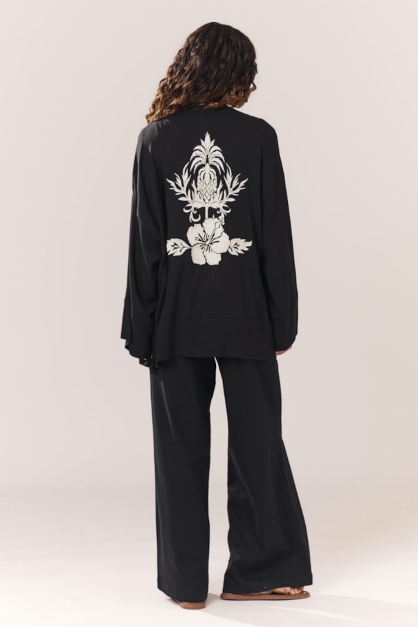 Kimono Blusa Barrado Faixa Bordado