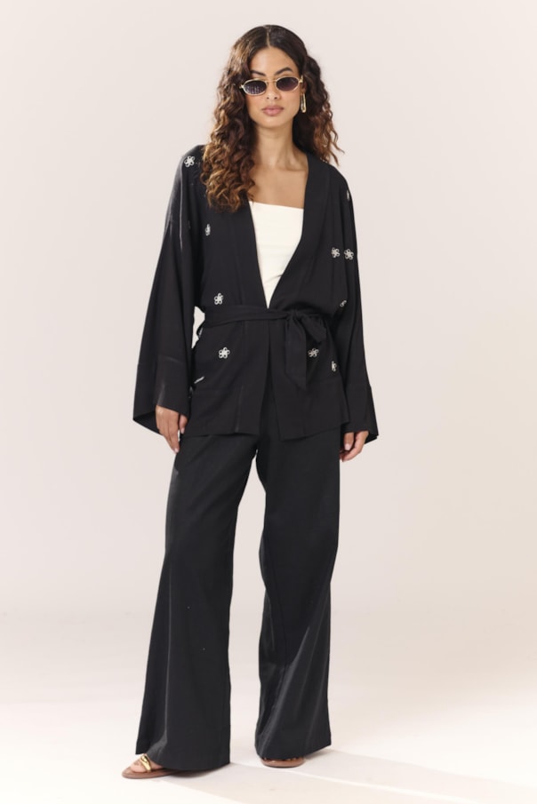 Kimono Blusa Barrado Faixa Bordado