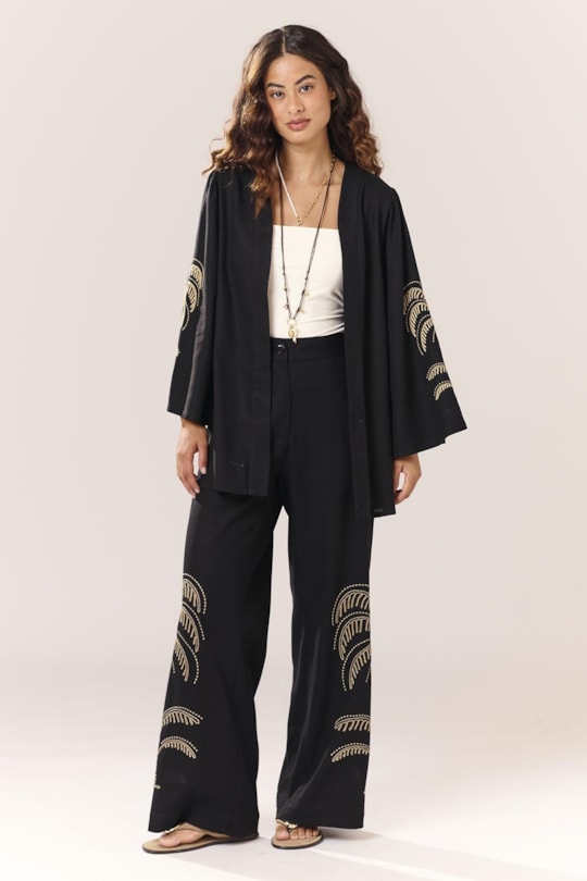 Kimono Manga Bordado Tropical