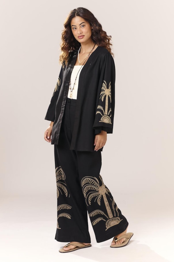 Kimono Manga Bordado Tropical
