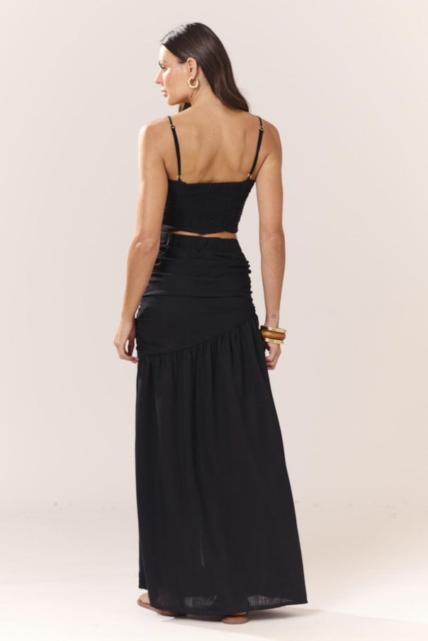 Saia Cropped Pregas Frente Fenda Liso