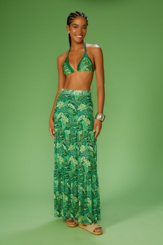 Saia Longa Tule Florest Verde